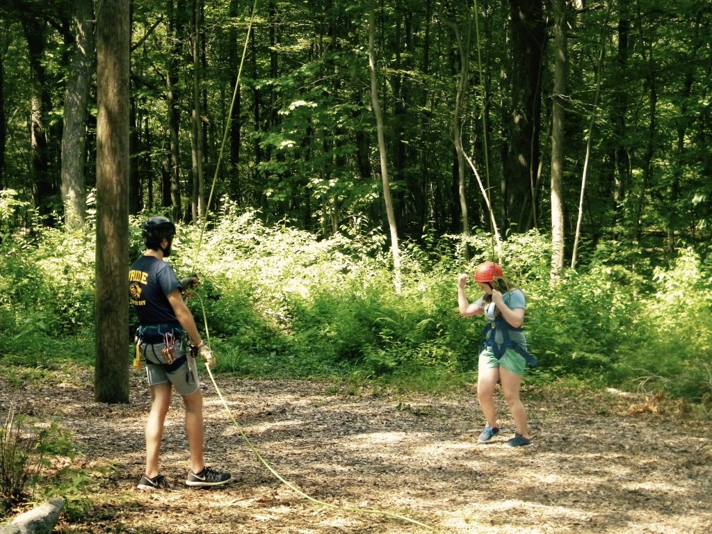 Campers on ropes course